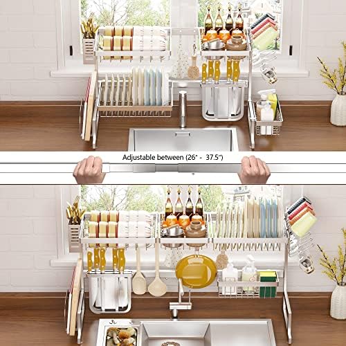 PUSDON Adjustable Stainless Steel Dish Drying Rack, 26"-38"