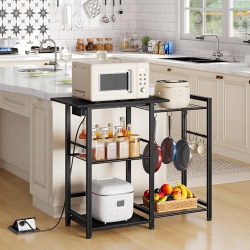 HOOBRO Bakers Rack with Power Outlet, Black