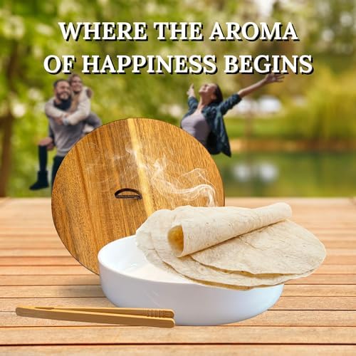 Ceramic Tortilla Warmer with Wooden Lid – 7.5 Inch Tortillero Keeps