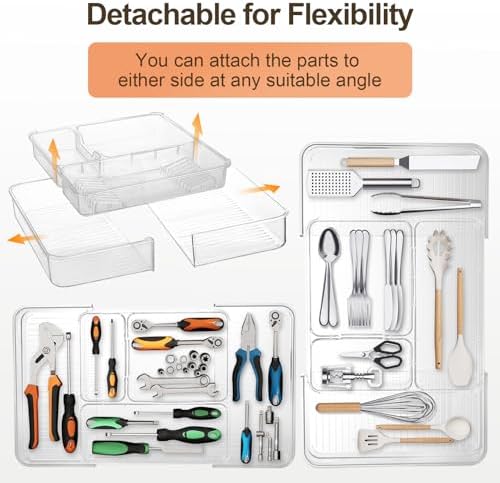 Expandable Drawer Organizer, Adjustable Shallow Tray, 11" to 19" Width