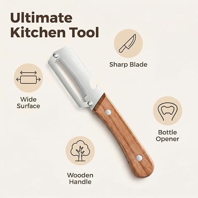 Premium Vegetable Peeler with Wooden Handle and Bottle Opener, Kitchen Gadgets - Image 4