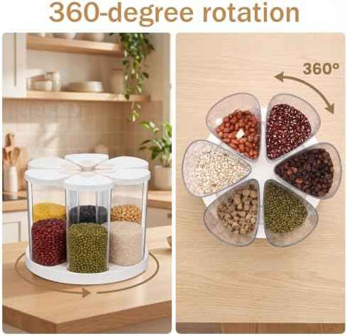 5-10 lbs 6 Grids 360° Rotating Cereal Dispenser Countertop
