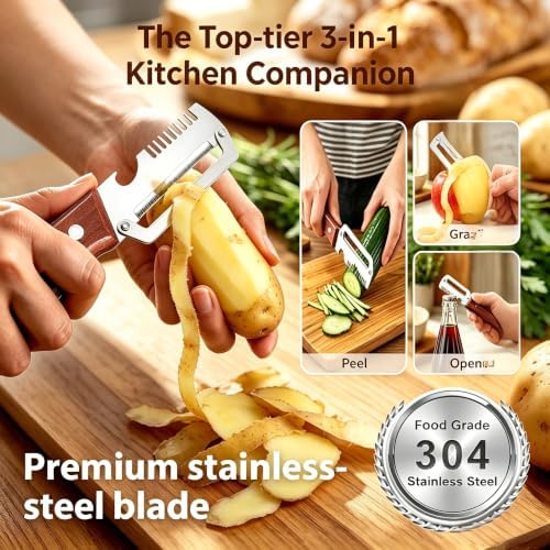 2 Pack Premium Vegetable Peeler with Wooden Handle and Bottle