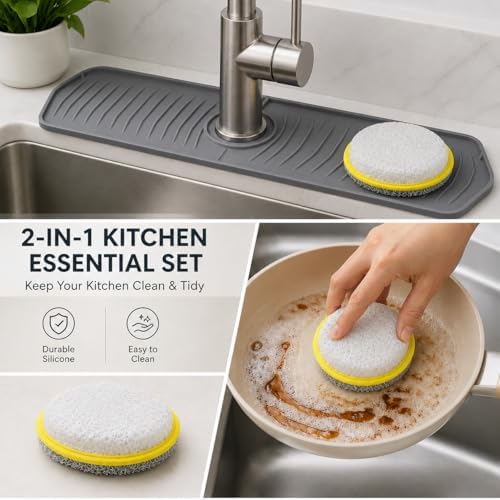 Sink Faucet Mat for Kitchen Sink, Handle Scrubber Sponge