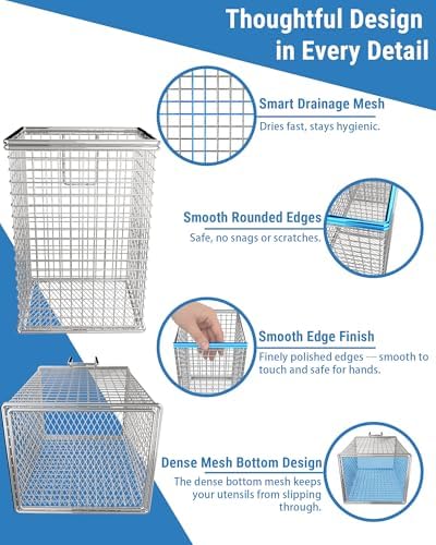 Dishwasher Chopstick Basket with Hook, 304 Stainless Steel