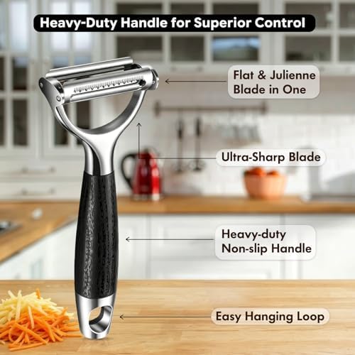 2-in-1 Julienne & Vegetable Peeler, Dual Blade for Zucchini, Potato