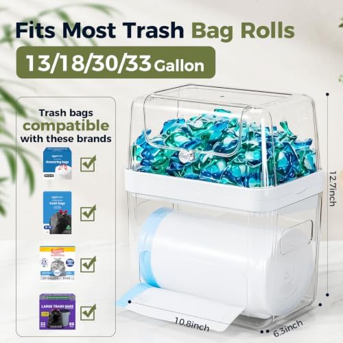 Trash Bag Dispenser & Dishwasher Pod Holder, 3-in-1 Trash Bag Holder