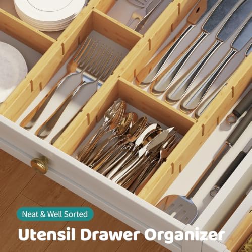 6 Pack Bamboo Drawer Dividers with Inserts, Kitchen Adjustable Drawer