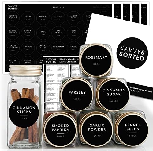 Spice Labels for Glass Jars, 202 Round Preprinted Waterproof Kitchen