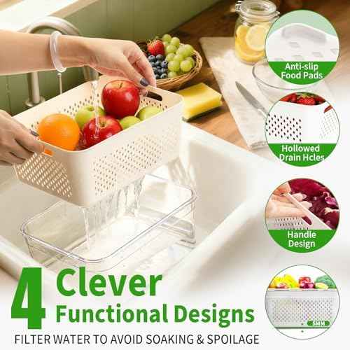 PRAKI 5-Pack Fruit Storage Containers with Removable Colander