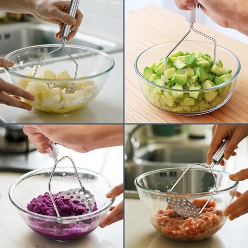 2PCS Stainless Steel Mashed Potato Masher for Vegetable, Ground Beef