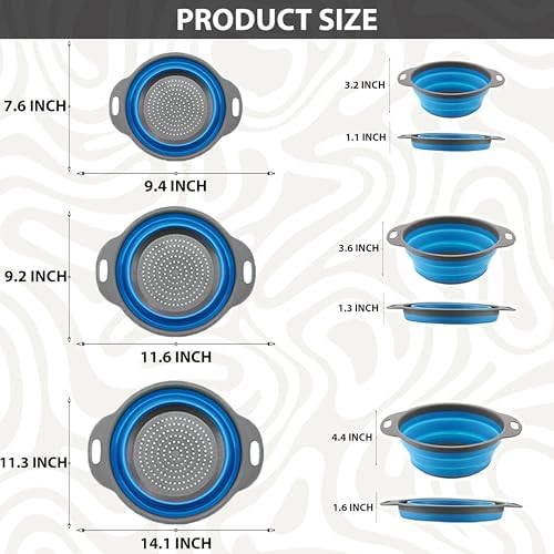Collapsible Colander Set of 3 - Space Saving Colander for Kitchen