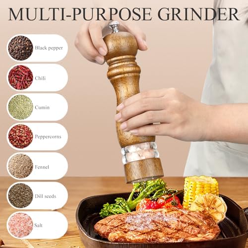 8 Inch Wooden Salt and Pepper Grinder Set, 2-Piece