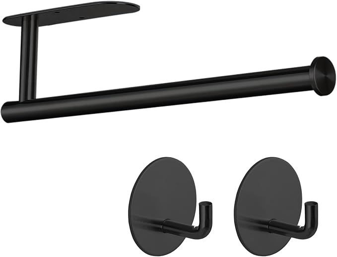 Paper Towel Holder with 2 Hooks-Under Cabinet Paper Towel Holder by Kinbery