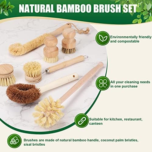 8 Pcs Bamboo Dish Brush Dish Washing Scrub Bottle Brush Wooden Palm