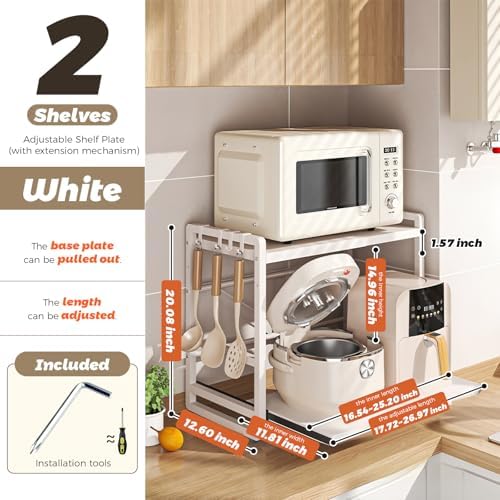2-Tier Adjustable Microwave Rack, White