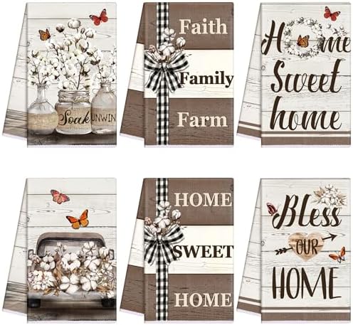 TecUnite 6 Pcs Farmhouse Rustic Kitchen Towels, Decorative Dish Towels