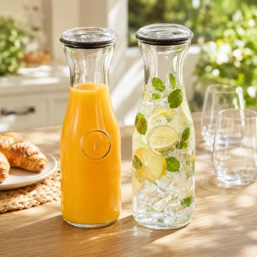 Lux Glass Carafe Set, 1 Liter Drink Pitcher & Wine Decanter, Mimosa