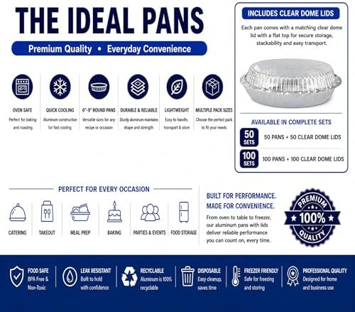 Round Disposable Aluminum Foil Pans With Clear Dome Lids