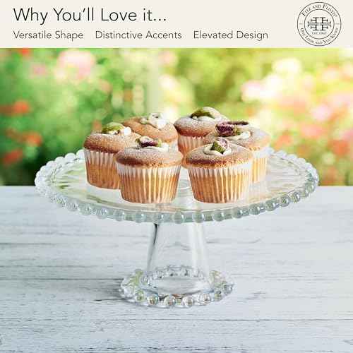 Fitz & Floyd Beaded Large Glass Cake Stand, 10.75 Inch Clear Glass