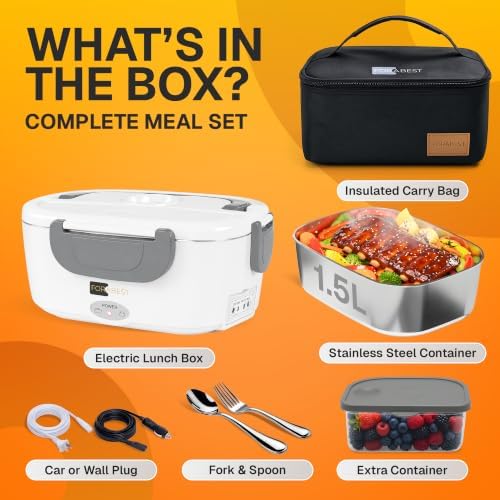 FORABEST 1.5L Heated Electric Lunch Box, White Gray