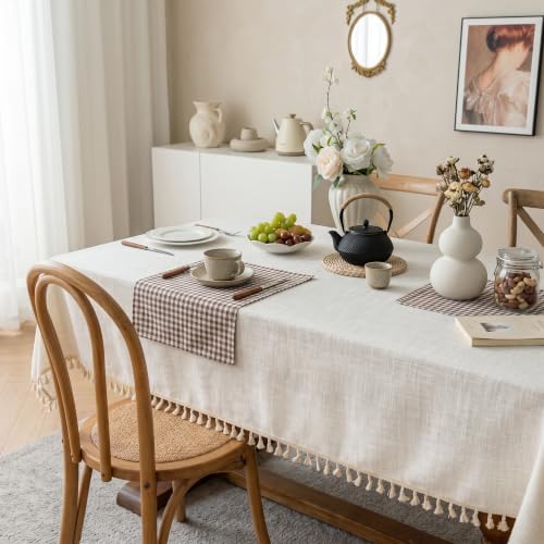 Laolitou Off White Rectangle Tablecloth with Tassels 55x75 Inch