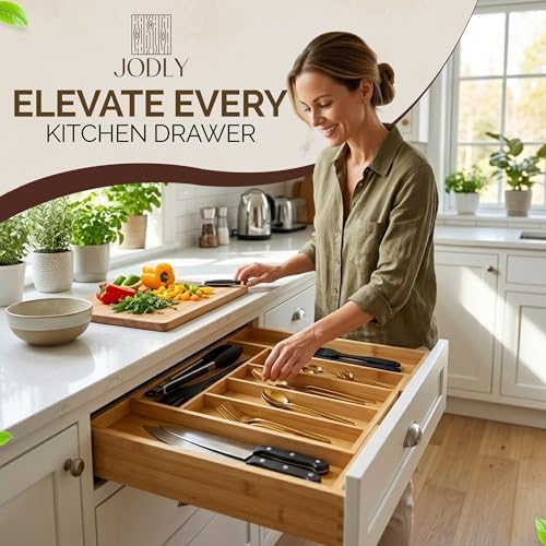 Bamboo Kitchen Utensil Drawer Organizer, Expandable 14-20 Inch