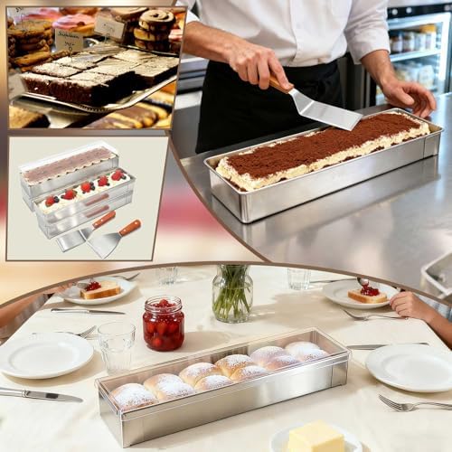 Blushtier 4 Pcs Nonstick Rectangle Tiramisu Cake Pan with Acrylic Lid