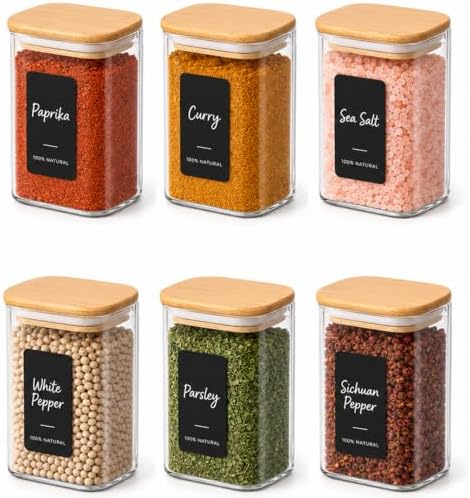 ComSaf Glass Spice Jars 8oz Set of 6, Seasoning Containers with 9