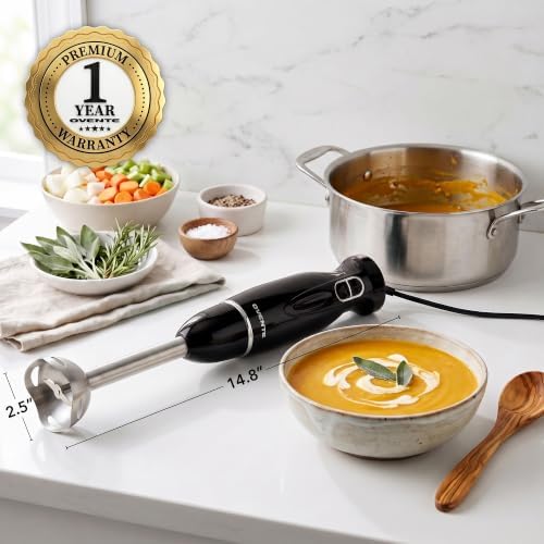 OVENTE Electric Corded Hand Blender, 300W with 2 Mixing Speeds Black