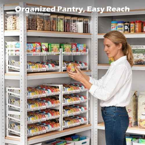iSPECLE Pantry Can Organizer - Expandable Width, Holds 48 Cans, White