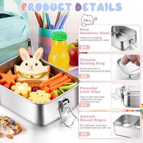 TeamFar Stainless Steel Bento Box, 2 Pack 47oz/1400ml Metal Lunch Box