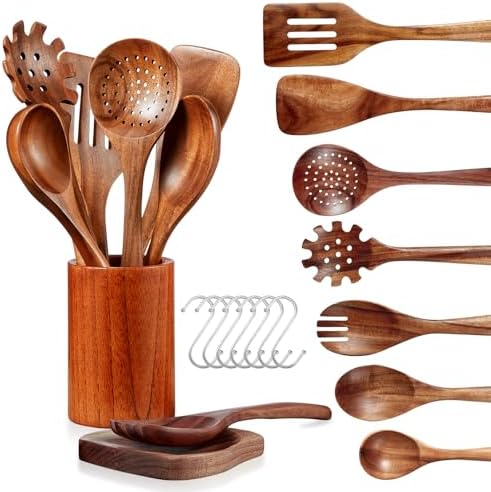 10 Piece Natural Teak Wooden Kitchen Utensil Set