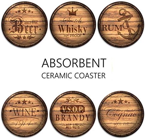 Britimes Coasters for Drinks, Set of 6, Ceramic Stone, Wooden Rustic