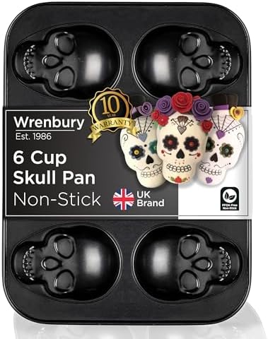 Wrenbury Large Skull Baking Pan - 6 Cup Metal Muffin Tin for Pizza
