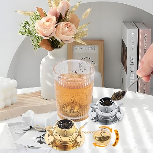 2 Pack Tea Infusers with Spoon, Loose Leaf Tea Strainer, Teapot Design
