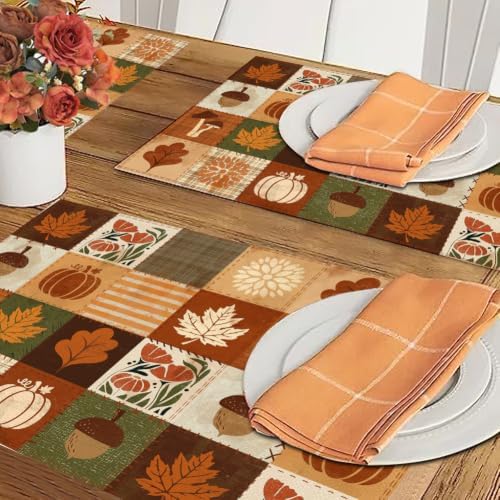 RABUSOFA Plaid Pumpkin Maple Leaves Fall Placemats Set of 4