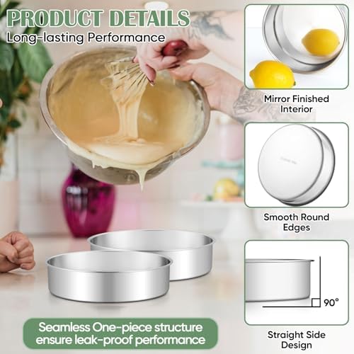 TeamFar 7 Inch Cake Pan Set of 3, Stainless Steel Round Cake Baking