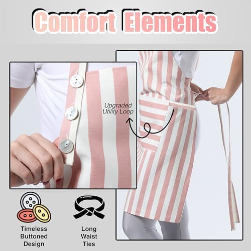 TOSHEX Kitchen Apron Cotton Waterdrop Resistant Adjustable Button