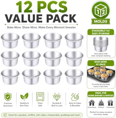 Nuenen 12 Pcs 4 Inch Cake Pans Aluminum Round Baking Cake Pans Set