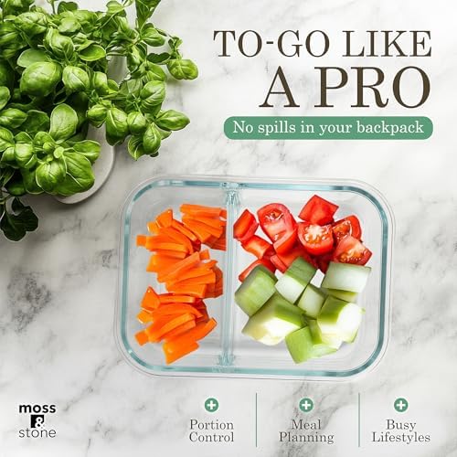 Moss & Stone 2-Pack Glass Meal Prep Containers with Lids