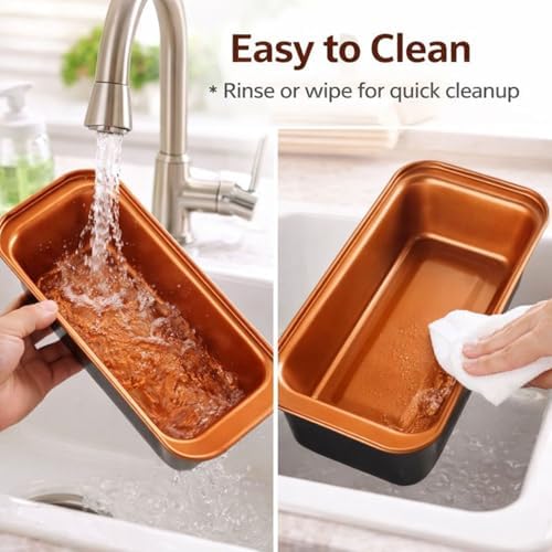 9x4 Inch Loaf Pan 3 Pack, Carbon Steel Nonstick Copper Bread Pan