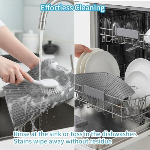 Silicone Dish Drying Mat for Kitchen Counter with 6.5" Built-in Drain