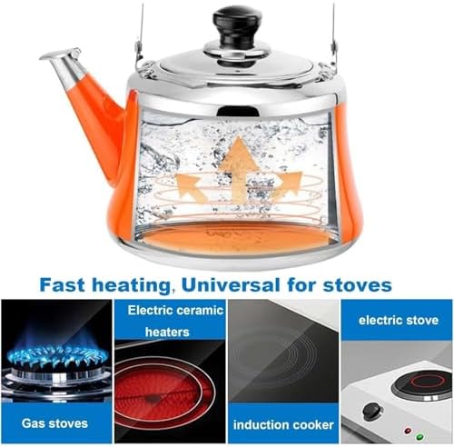 Stainless Steel Whistling Kettle, Orange, 1.6 Quarts