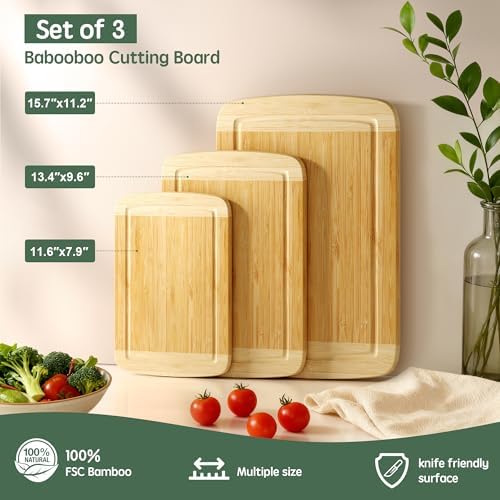 GuanQiao Cutting Boards for Kitchen (3-Piece)-Large Bamboo Cutting