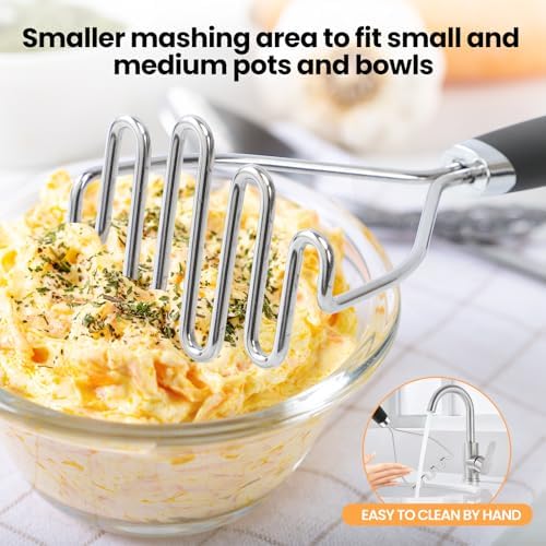 2Pcs Potato Masher Set with Silicone Handle, Premium Stainless Steel