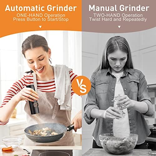 Electric Salt and Pepper Grinder Set, Rechargeable, Blackwhite