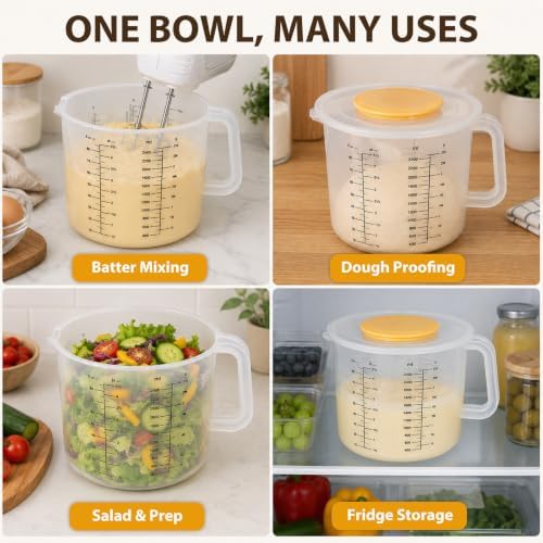 Measuring Plastic Mixing Bowl with Lid and Handle for Baking