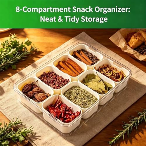 Snack Containers with Lids, 8 Compartment Bento Snack Box for Adults &