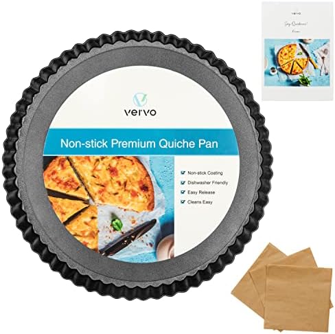 Vervo Quiche Pan - 9.5 Inch Non-Stick Removable Loose Bottom Carbon